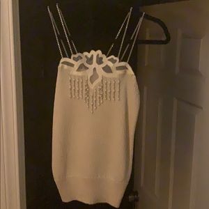 Rhinestone strap sweater tank.